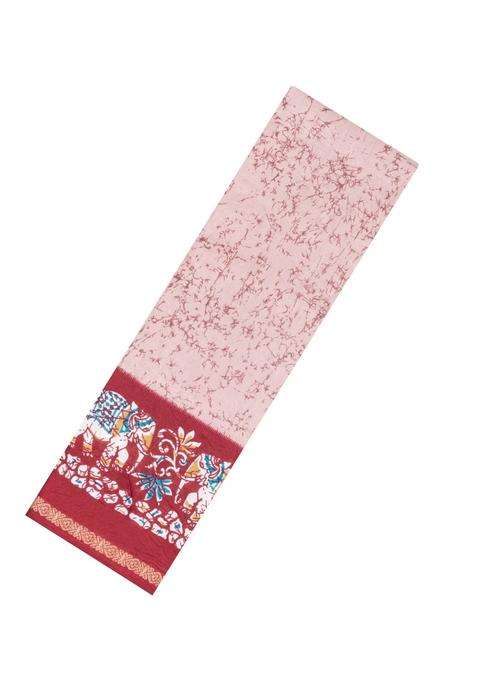 Baby Pink Printed Synthetic Dupion Art Silk Saree With Contrast Border For Women