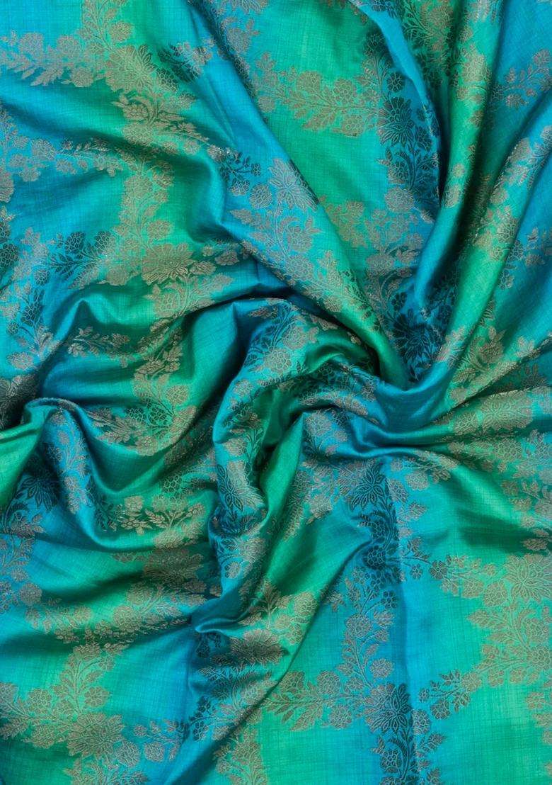 Cyan Aquamarine Printed Synthetics Tussar Saree With Zari Motifs For Women - Indya