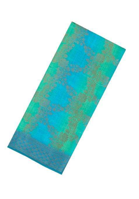 Cyan Aquamarine Printed Synthetics Tussar Saree With Zari Motifs For Women