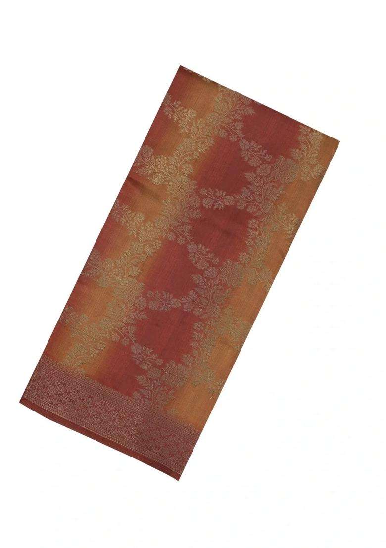 Rust Mustard Printed Synthetics Tussar Saree With Zari Motifs For Women - Indya