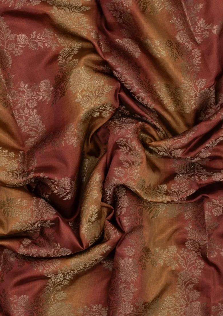 Rust Mustard Printed Synthetics Tussar Saree With Zari Motifs For Women - Indya