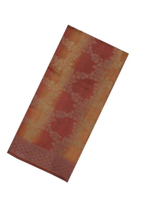 Rust Mustard Printed Synthetics Tussar Saree With Zari Motifs For Women