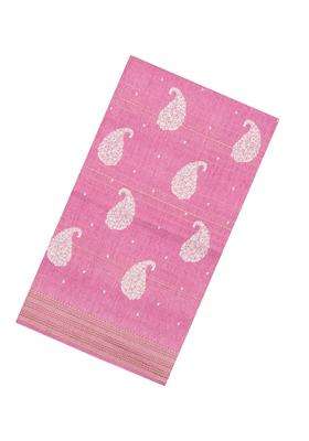 Baby Pink Printed Synthetic Dola Silk Saree With Zari Stripes Border For Women