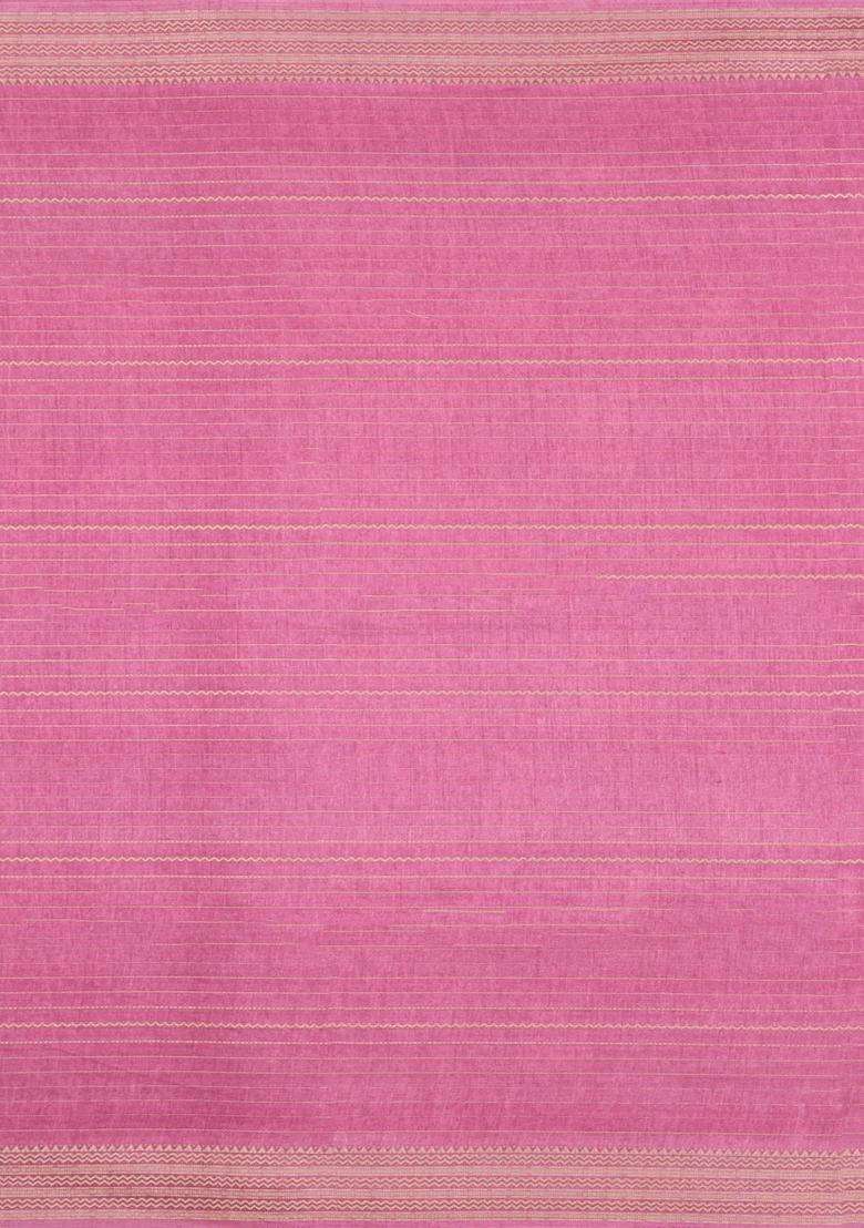 Baby Pink Printed Synthetic Dola Silk Saree With Zari Stripes Border For Women - Indya
