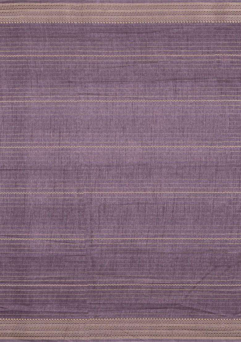 Lilac Printed Synthetic Dola Silk Saree With Zari Stripes Border For Women - Indya