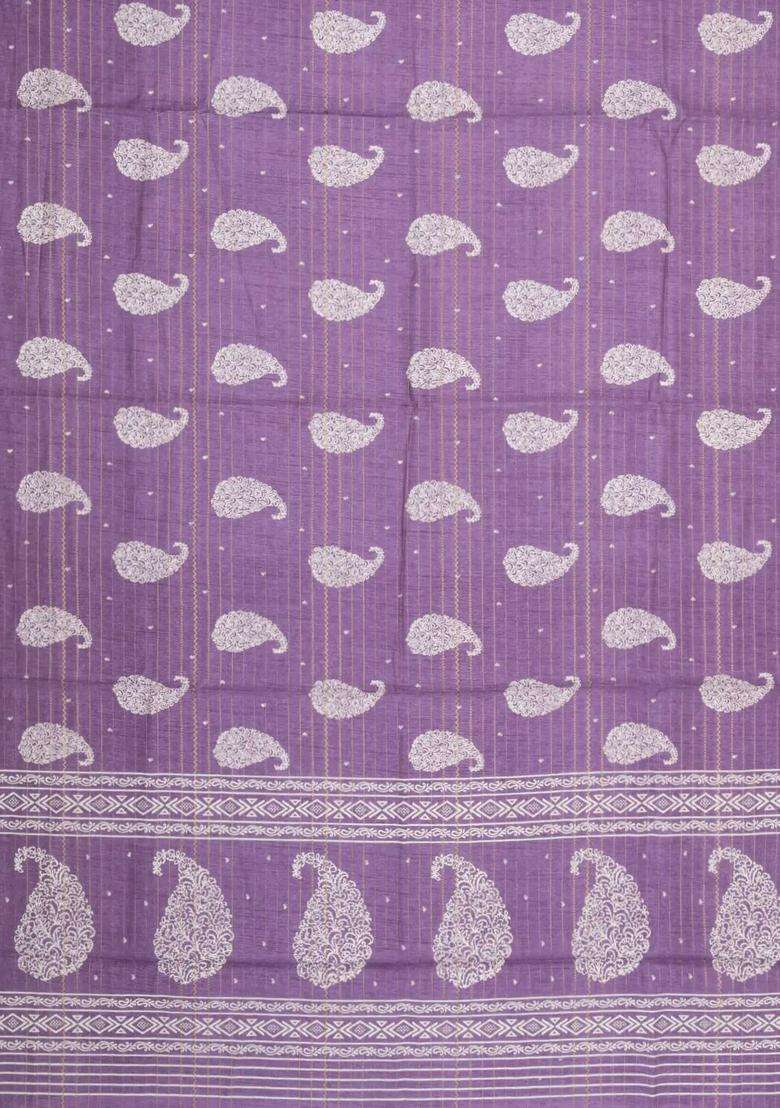 Lavander Lavender Printed Synthetic Dola Silk Saree With Zari Stripes Border For Women - Indya
