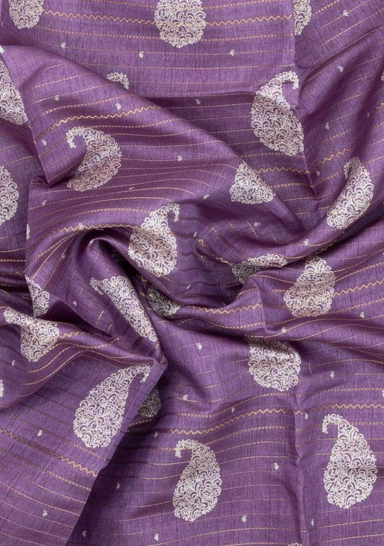 Lavander Lavender Printed Synthetic Dola Silk Saree With Zari Stripes Border For Women - Indya