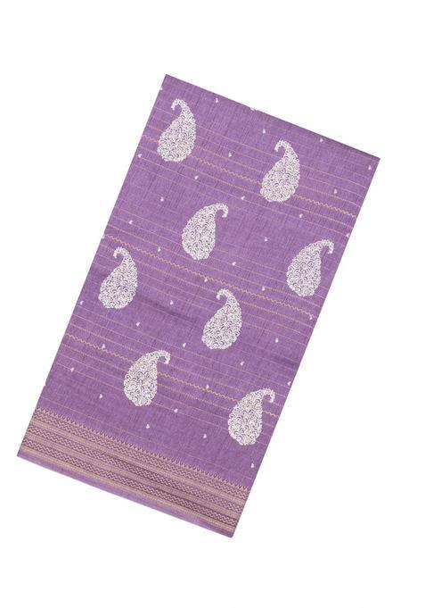 Lavander Lavender Printed Synthetic Dola Silk Saree With Zari Stripes Border For Women