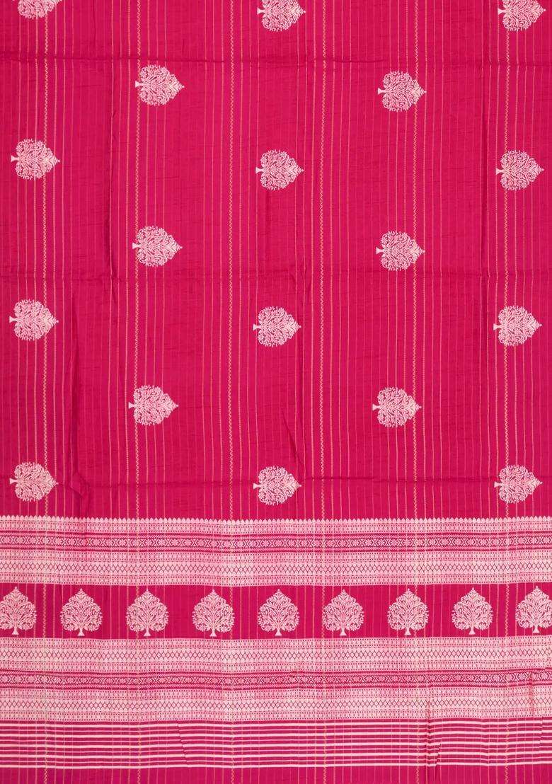 Pink Printed Synthetic Dola Silk Saree With Zari Stripes Border For Women - Indya