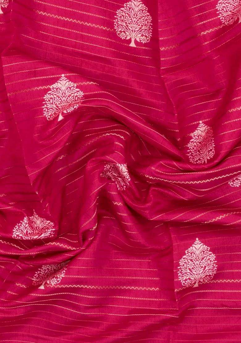 Pink Printed Synthetic Dola Silk Saree With Zari Stripes Border For Women - Indya