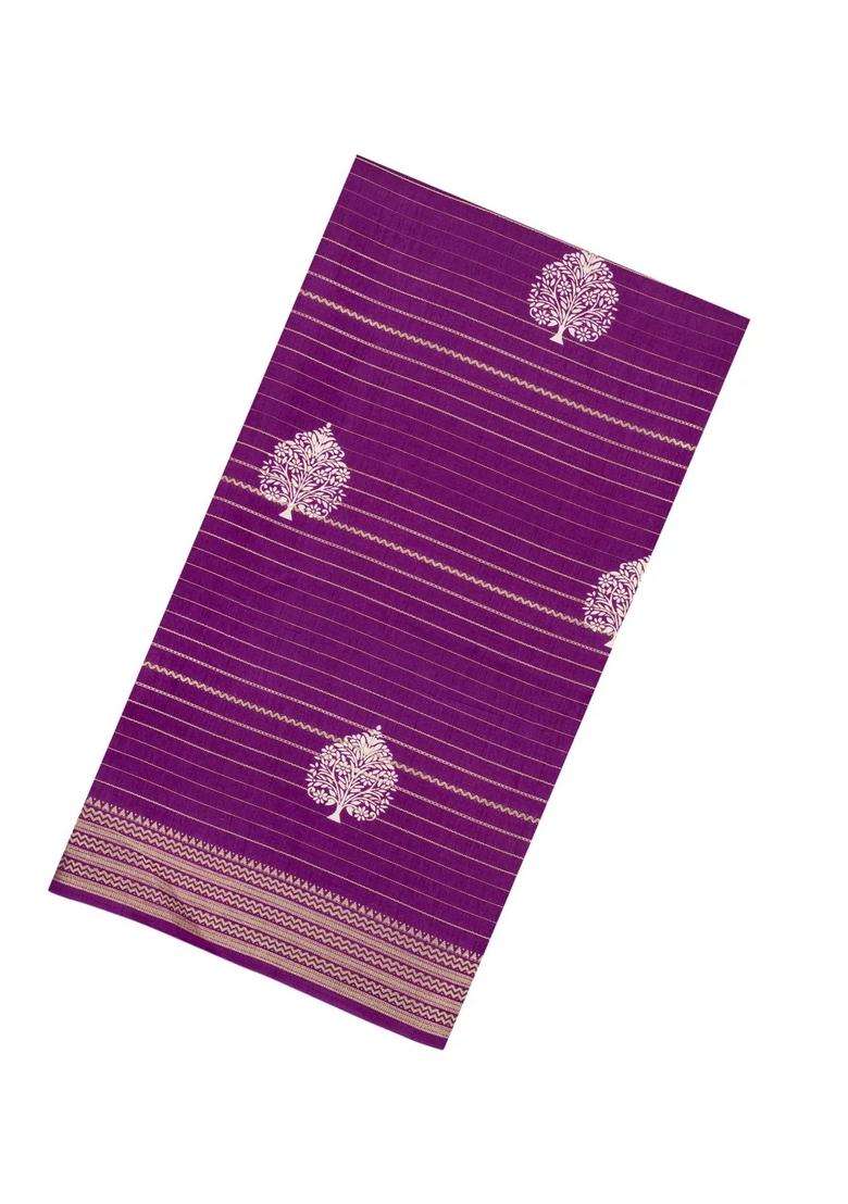 Purple Printed Synthetic Dola Silk Saree With Zari Stripes Border For Women - Indya