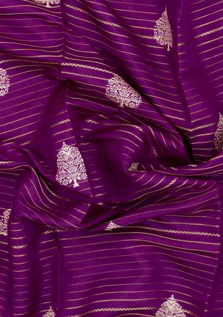 Purple Printed Synthetic Dola Silk Saree With Zari Stripes Border For Women - Indya