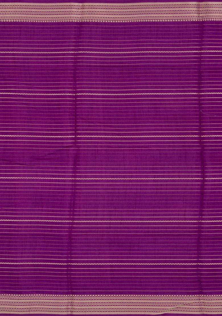 Purple Printed Synthetic Dola Silk Saree With Zari Stripes Border For Women - Indya