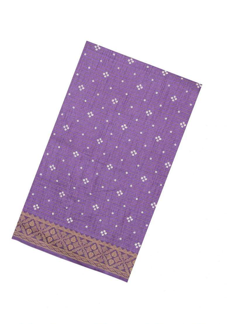 Lavander Lavender Printed Synthetic Dola Silk Saree With Zari Stripes Border For Women - Indya