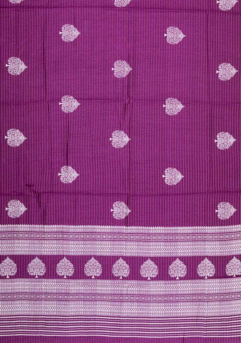 Magenta Printed Synthetic Dola Silk Saree With Zari Stripes Border For Women - Indya