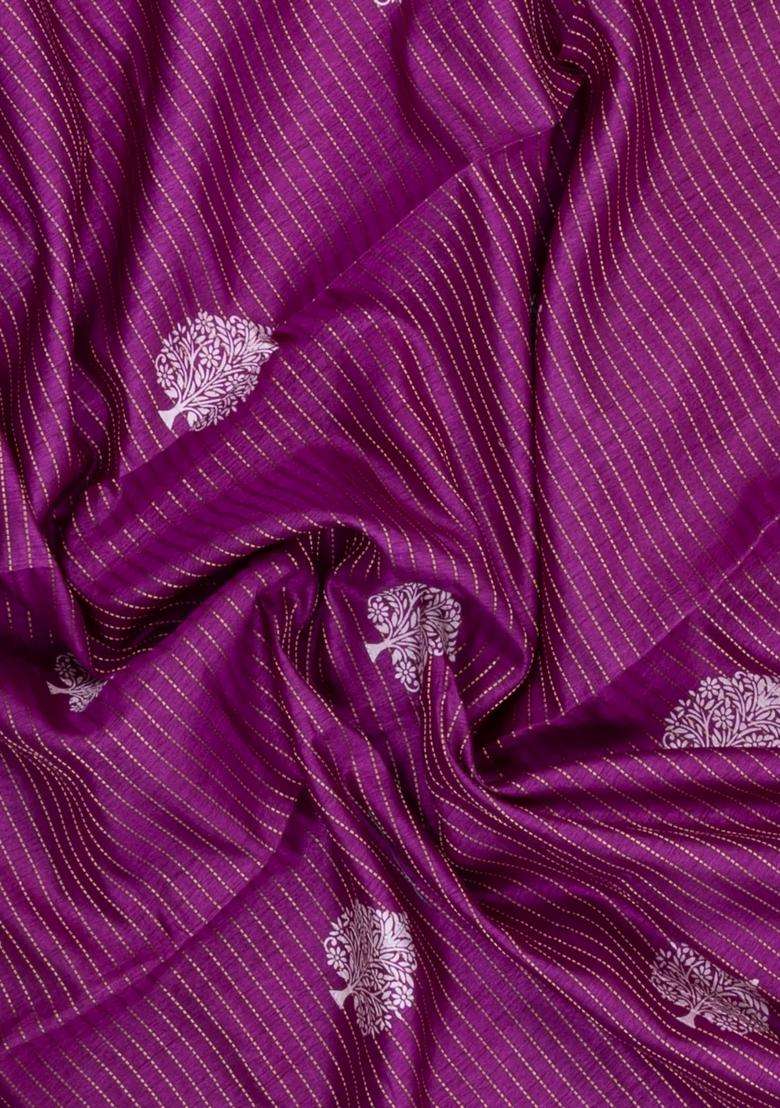 Magenta Printed Synthetic Dola Silk Saree With Zari Stripes Border For Women - Indya