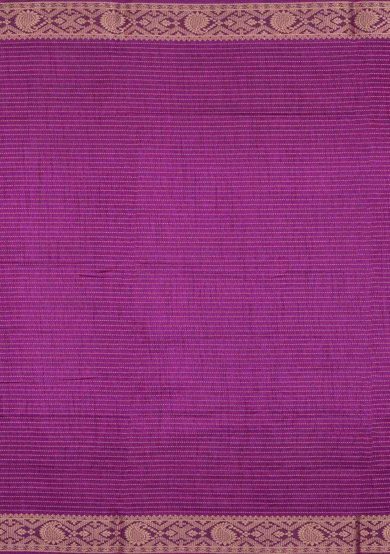 Magenta Printed Synthetic Dola Silk Saree With Zari Stripes Border For Women - Indya
