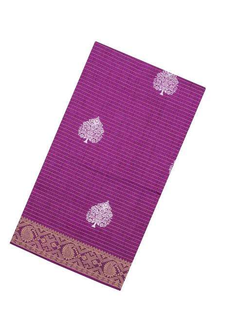 Magenta Printed Synthetic Dola Silk Saree With Zari Stripes Border For Women