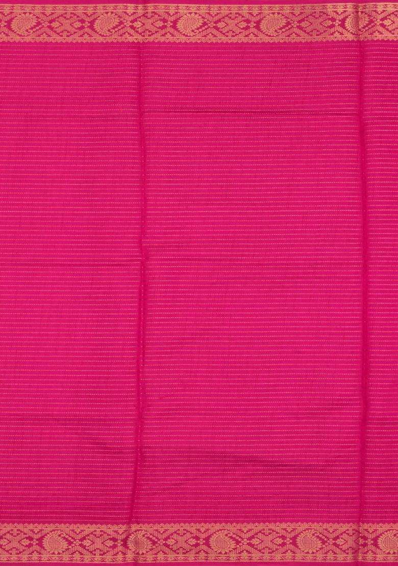 Hot Pink Printed Synthetic Dola Silk Saree With Zari Stripes Border For Women - Indya