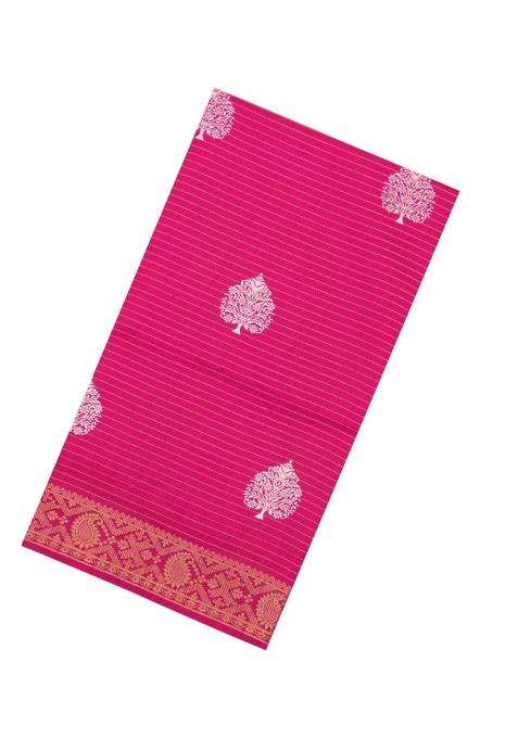 Hot Pink Printed Synthetic Dola Silk Saree With Zari Stripes Border For Women