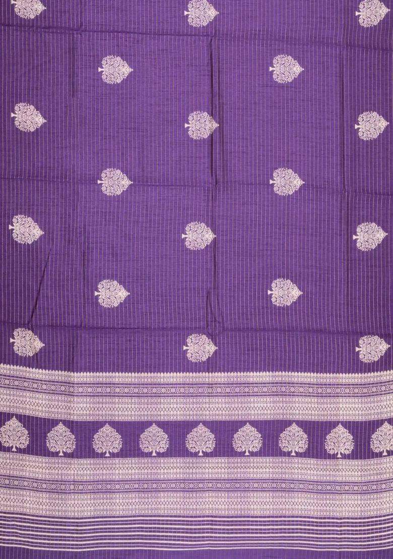 Lilac Printed Synthetic Dola Silk Saree With Zari Stripes Border For Women - Indya