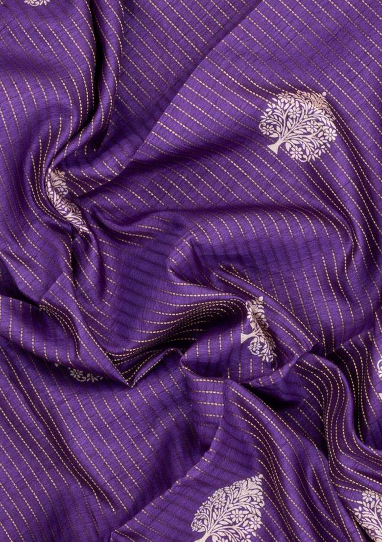Lilac Printed Synthetic Dola Silk Saree With Zari Stripes Border For Women - Indya