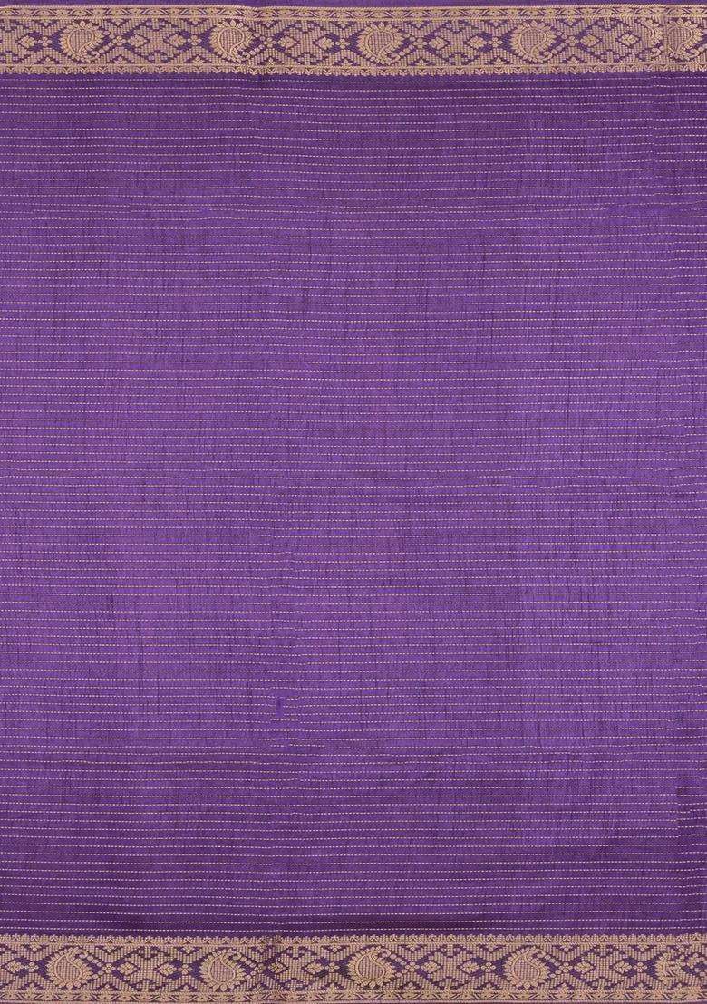 Lilac Printed Synthetic Dola Silk Saree With Zari Stripes Border For Women - Indya
