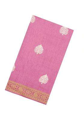 Baby Pink Printed Synthetic Dola Silk Saree With Zari Stripes Border For Women