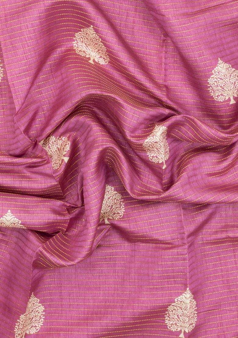 Baby Pink Printed Synthetic Dola Silk Saree With Zari Stripes Border For Women - Indya