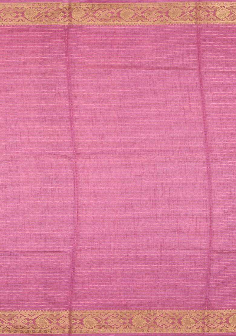 Baby Pink Printed Synthetic Dola Silk Saree With Zari Stripes Border For Women - Indya