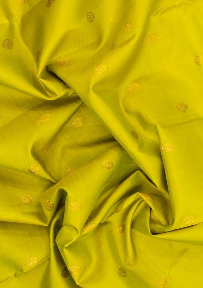 Neon Green Handloom Korvai Kanchipuram Silk Saree With Zari Buttas With Korvai And Temple Border Design For Women - Indya