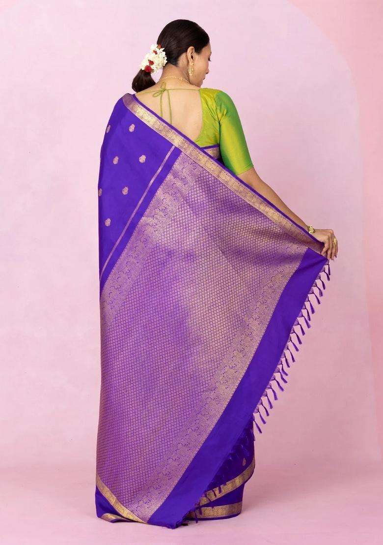 Purple Handloom Kanchipuram Silk Saree With Zari Buttas With Buttas And Brocade Design For Women - Indya