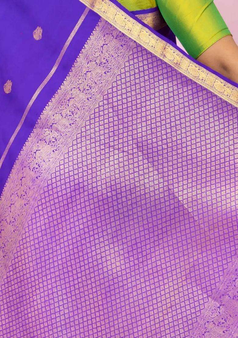 Purple Handloom Kanchipuram Silk Saree With Zari Buttas With Buttas And Brocade Design For Women - Indya
