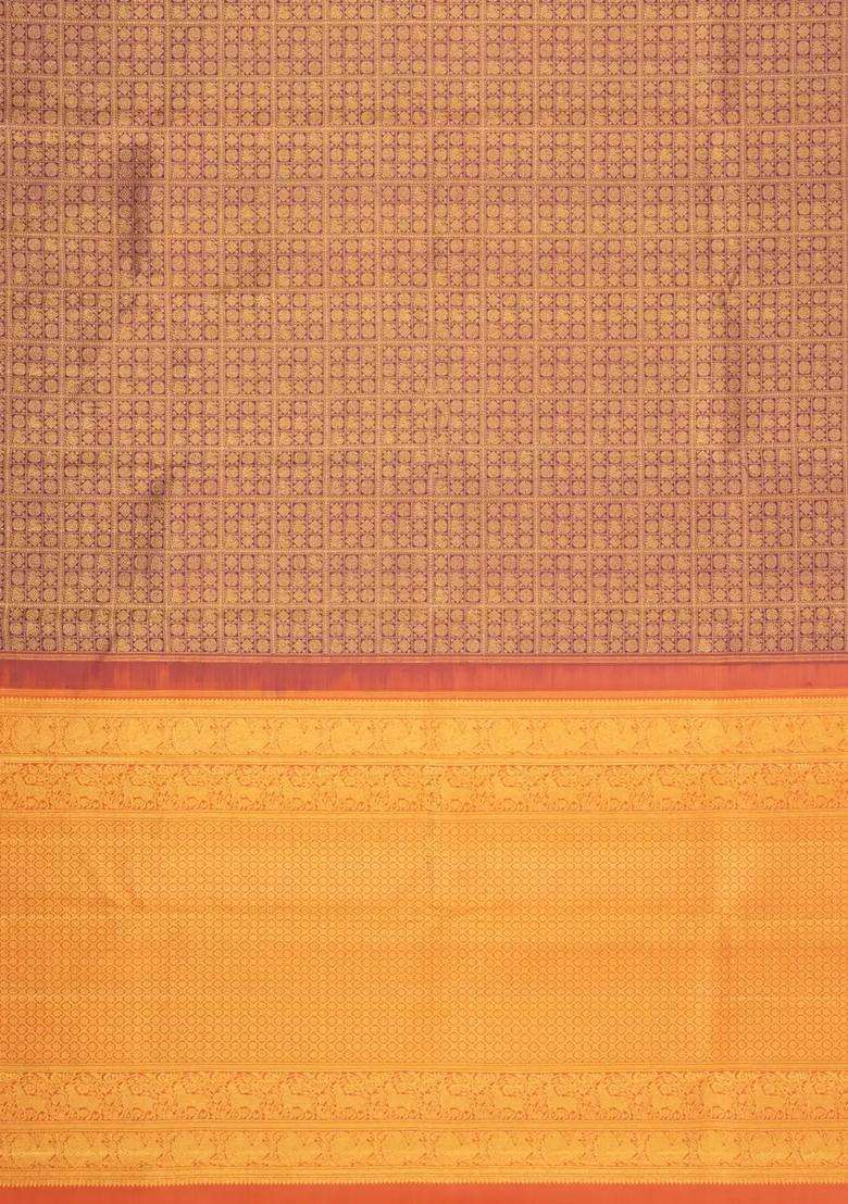Dusty Pink Handloom Kanchipuram Silk Saree With Annam Chakaram Motifs With Buttas And Brocade Design For Women - Indya