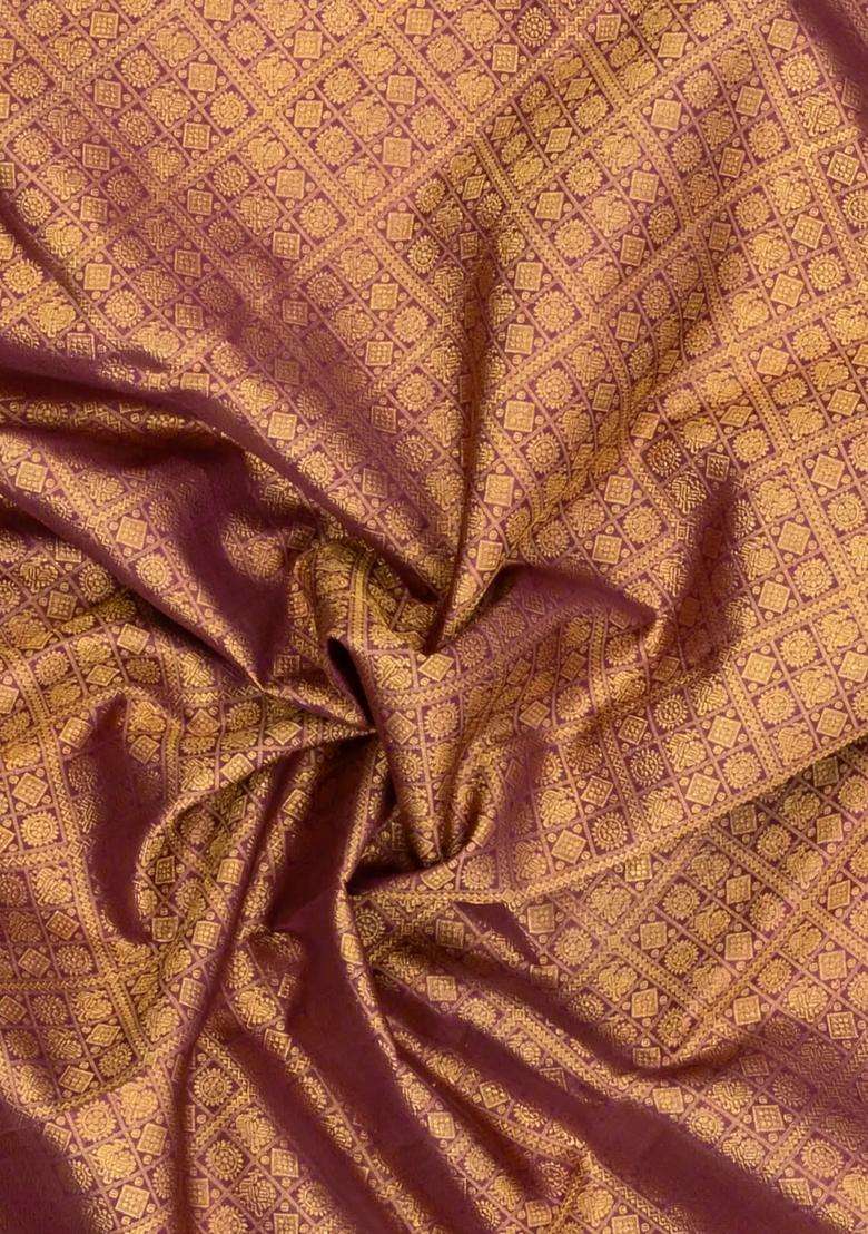 Dusty Pink Handloom Kanchipuram Silk Saree With Annam Chakaram Motifs With Buttas And Brocade Design For Women - Indya