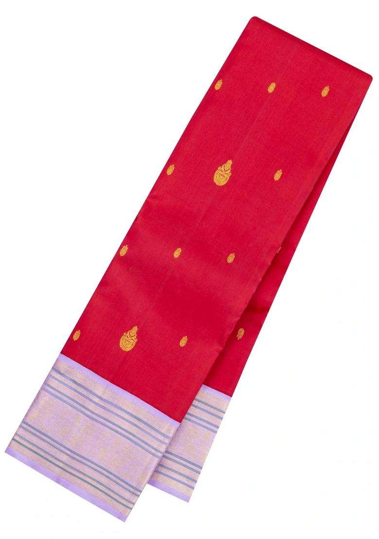 Pink Handloom Korvai Kanchipuram Silk Saree With Zari Buttas With Korvai And Temple Border Design For Women - Indya