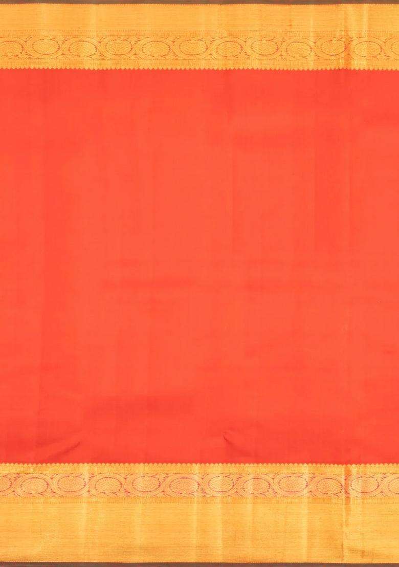 Magenta Handloom Korvai Kanchipuram Silk Saree With Zari Checks Buttas With Korvai And Temple Border Design For Women - Indya