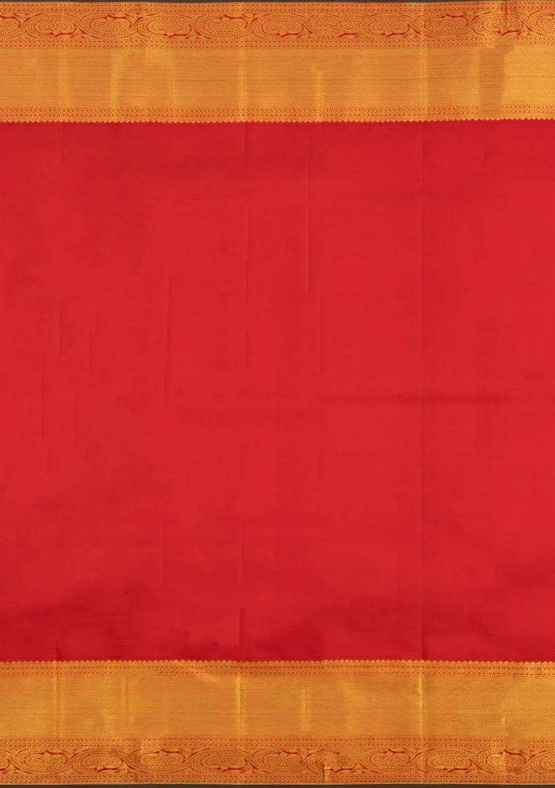 Cream Handloom Korvai Kanchipuram Silk Saree With Meena Buttas With Korvai And Temple Border Design For Women - Indya