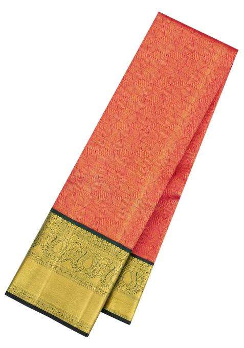 Red Handloom Korvai Kanchipuram Silk Saree With Green Border With Korvai And Temple Border Design For Women