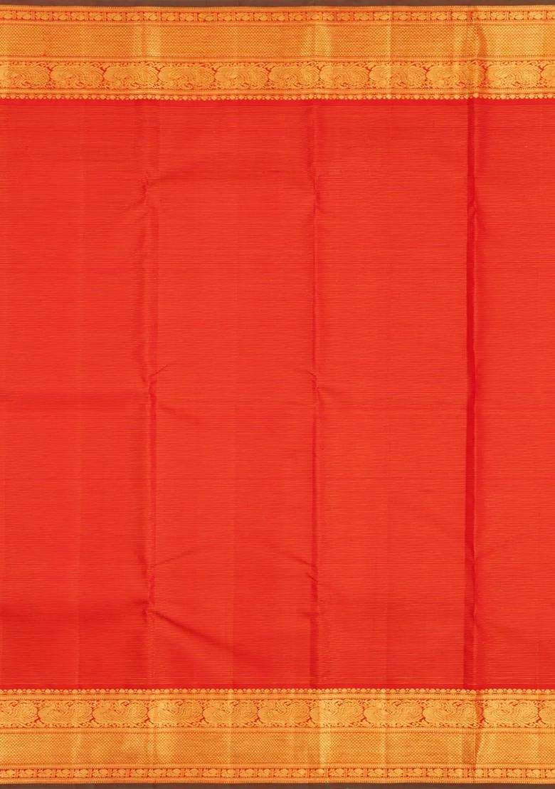 Red Handloom Kanchipuram Silk Saree With Zari Checks Buttas With Buttas And Brocade Design For Women - Indya