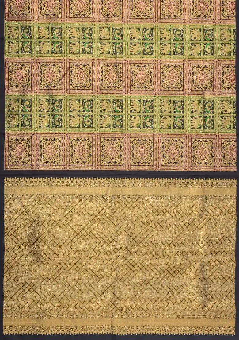 Black Handloom Kanchipuram Silk Saree With Bomkai Motifs With Buttas And Brocade Design For Women - Indya