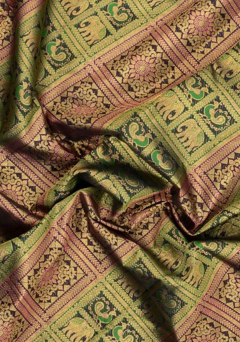 Black Handloom Kanchipuram Silk Saree With Bomkai Motifs With Buttas And Brocade Design For Women - Indya