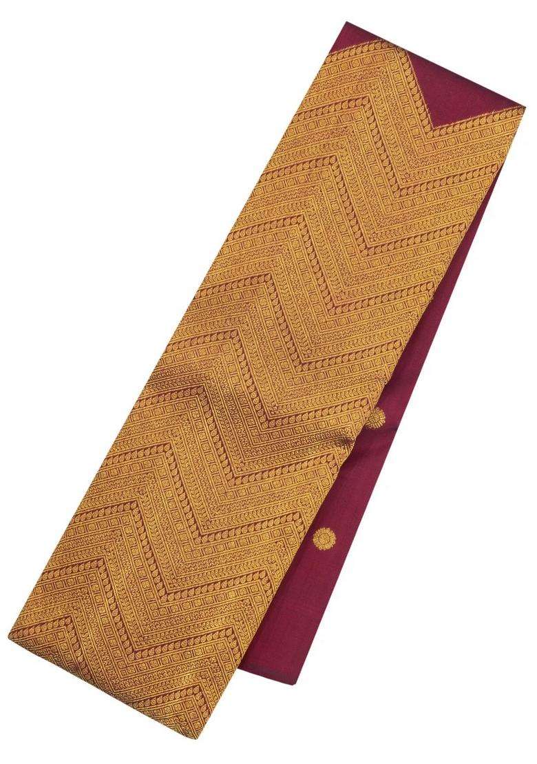 Maroon Handloom Kanchipuram Silk Saree With Buttas With Buttas And Brocade Design For Women - Indya