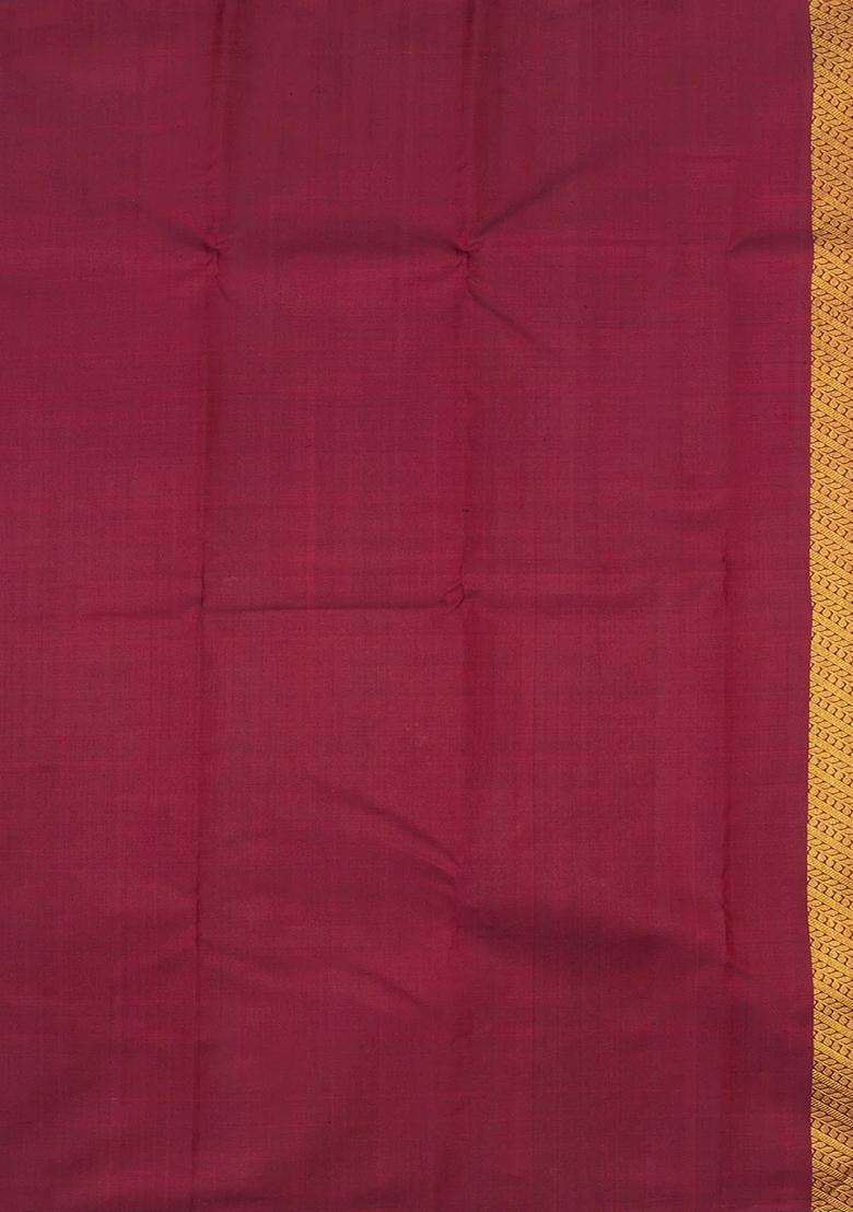 Maroon Handloom Kanchipuram Silk Saree With Buttas With Buttas And Brocade Design For Women - Indya