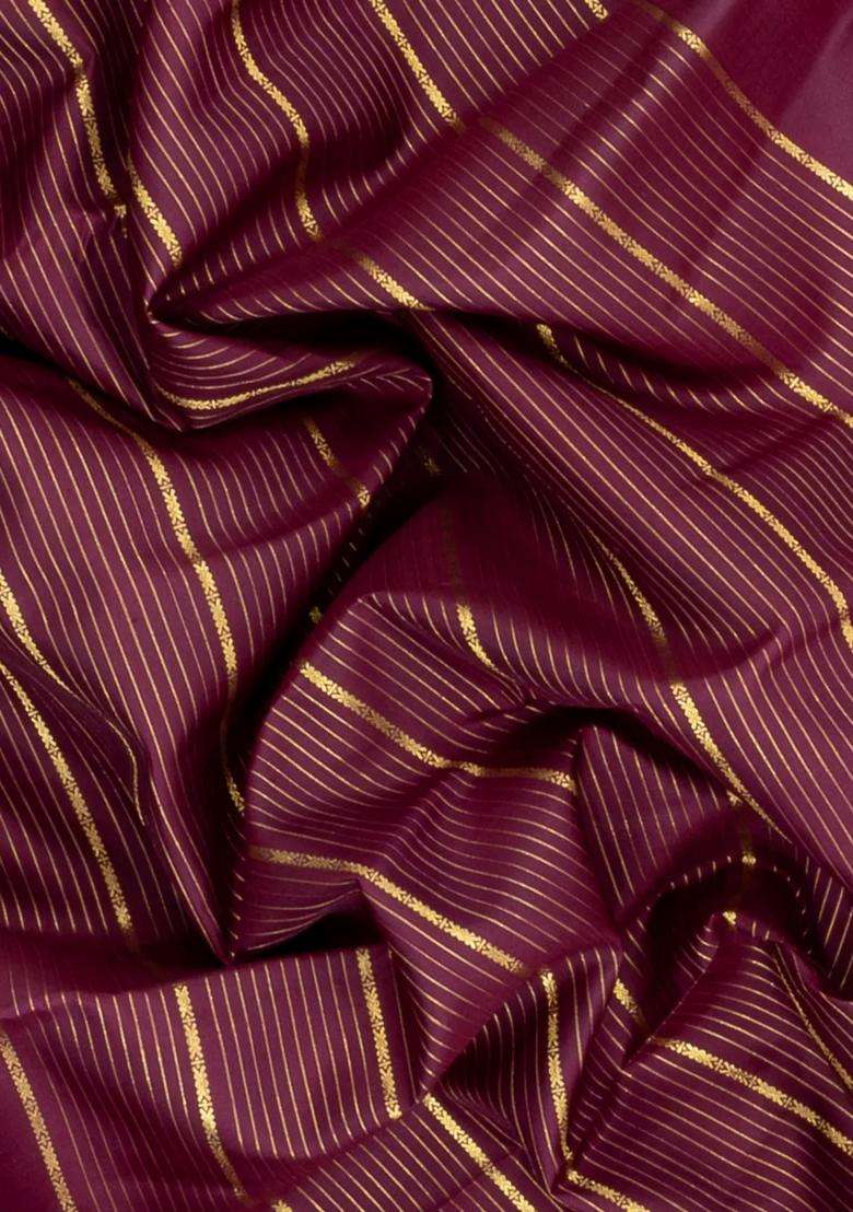 Dark Maroon Handloom Kanchipuram Silk Saree With Zari Stripes Buttas With Buttas And Brocade Design For Women - Indya