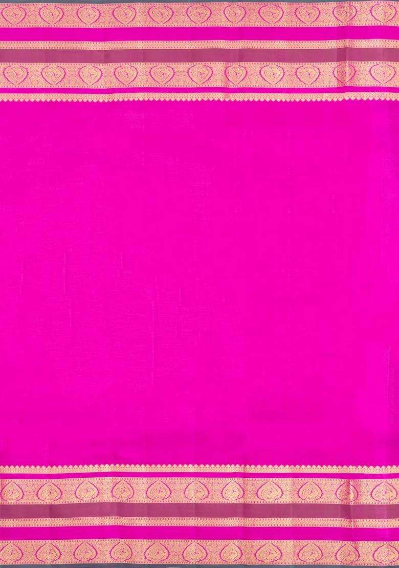 Dark Maroon Handloom Kanchipuram Silk Saree With Zari Stripes Buttas With Buttas And Brocade Design For Women - Indya