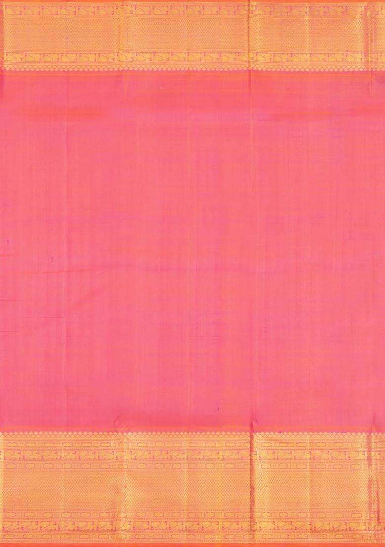 Bottle Green Handloom Korvai Kanchipuram Silk Saree With Zari Buttas With Korvai And Temple Border Design For Women - Indya