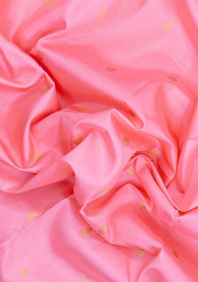 Baby Pink Handloom Korvai Kanchipuram Silk Saree With Zari Buttas With Korvai And Temple Border Design For Women - Indya