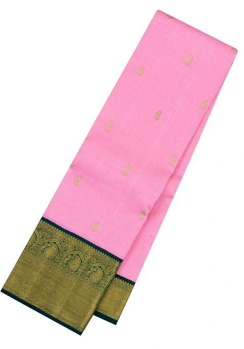 Baby Pink Handloom Korvai Kanchipuram Silk Saree With Zari Buttas With Korvai And Temple Border Design For Women