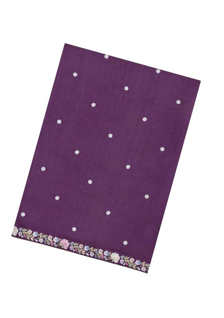 Lilac Embroidered Blended Satin Art Silk Saree With Floral Motifs For Women - Indya